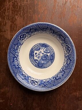 Blue and White Porcelain Serving Bowl - Classic Willow Pattern 6.75”